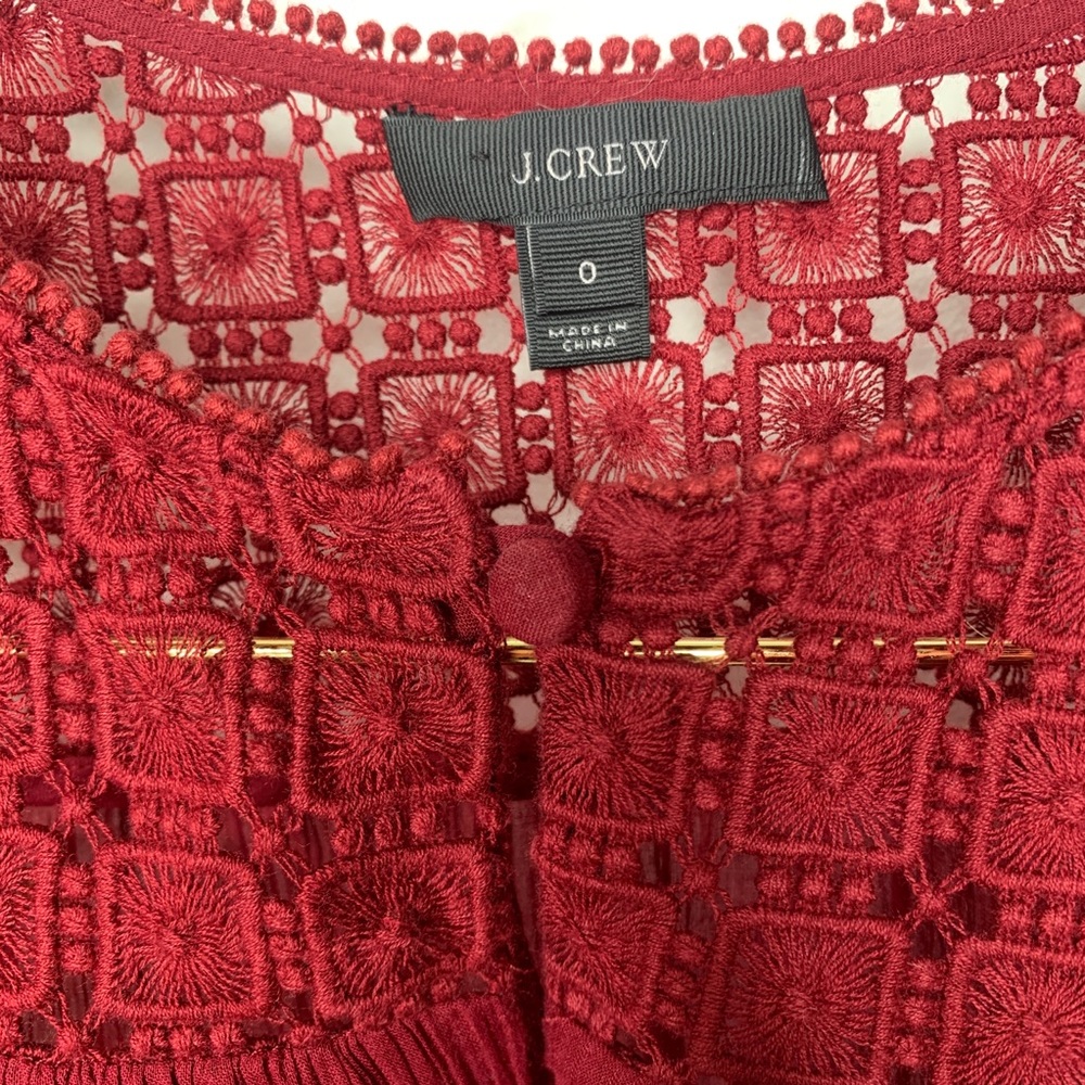 J.Crew Embroidered Gauze Top Tunic Burgundy Size 0 - Picture 7 of 8